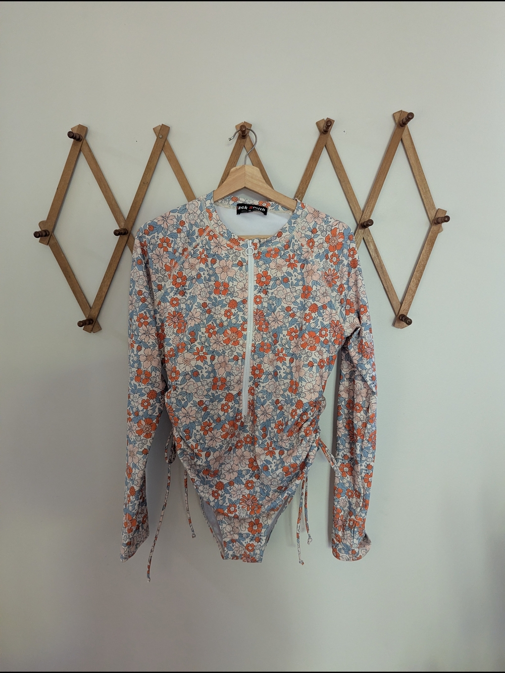 Floral Zip-Front Long Sleeve Swimsuit